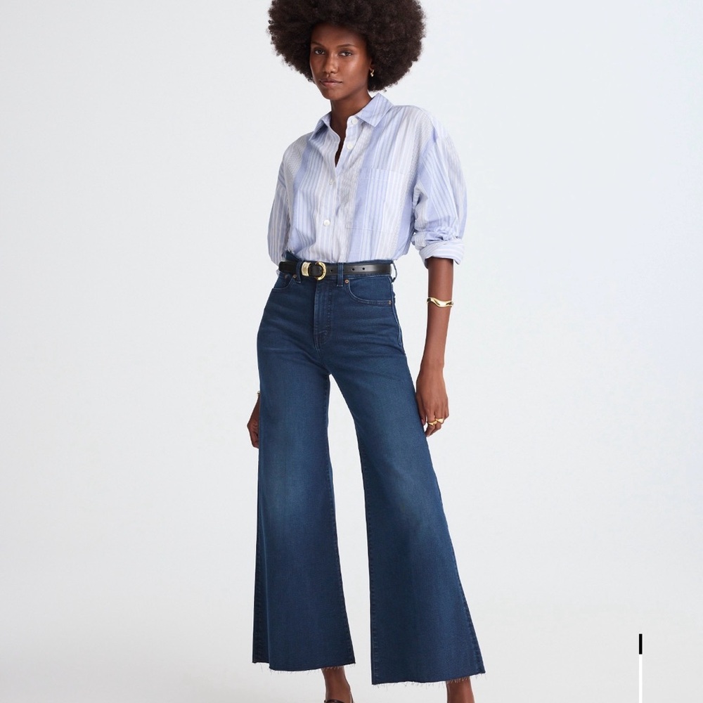 Madewell Dark Blue High-Rise Flared Wide-Leg Cropped Jeans